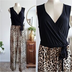 Emma & Michele Leopard Sleeveless Tie-Front Jumpsuit | NWT | Size S